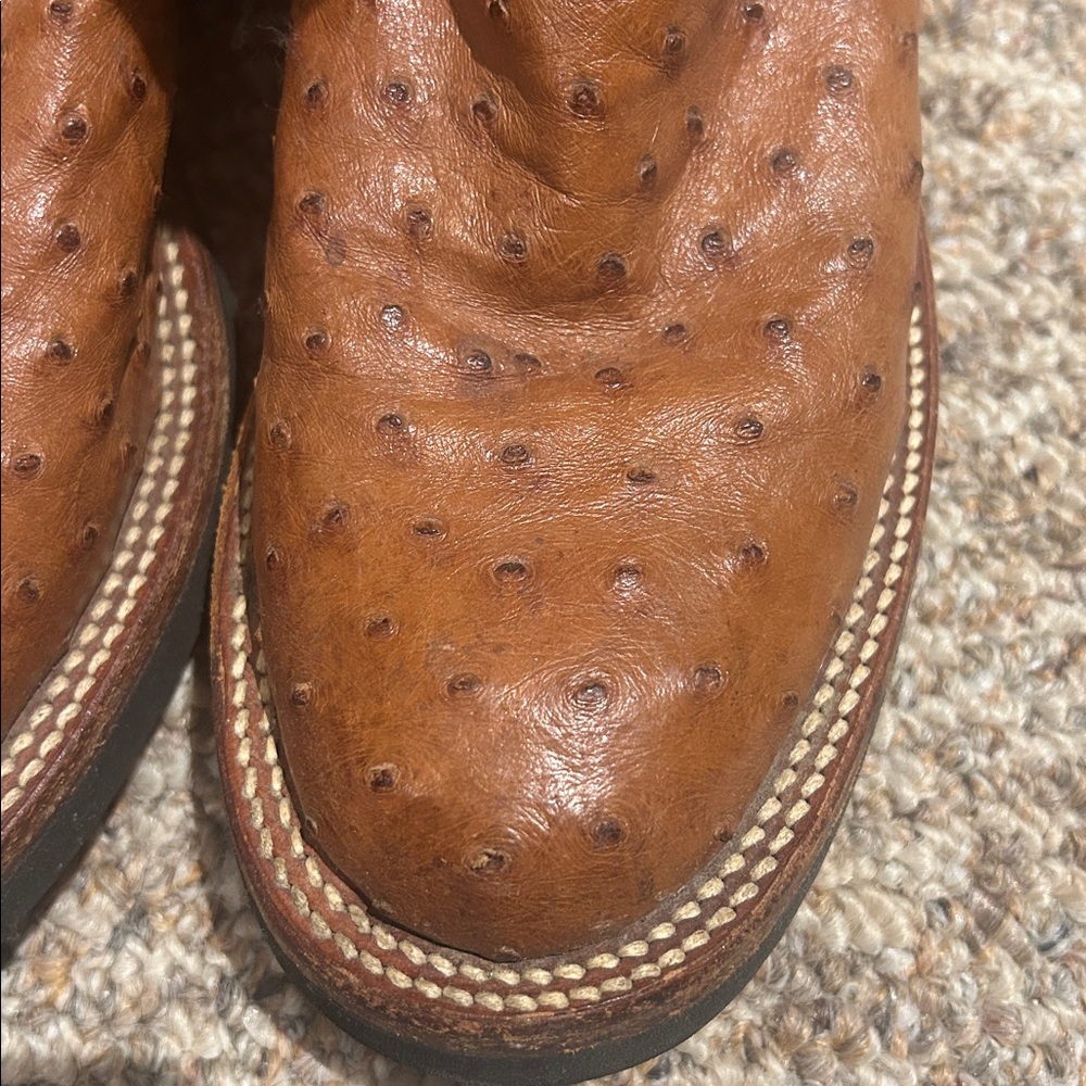 Justin Tekno Crepe Sole Men's Black Brown Full Quill Ostrich Western Boots 7.5B - Picture 5 of 6